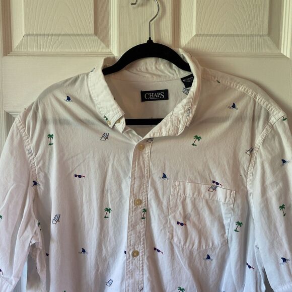 Chaps Mens Button Up XL Shirt Short Sleeve Vacation Beach Palm Trees Sunglasses - Picture 3 of 11